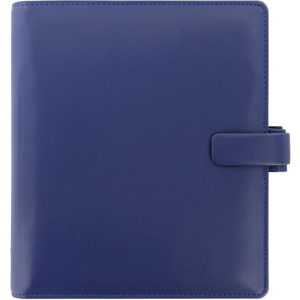 A navy A5 organiser with a sleek design and a clasp closure, featuring branding on the front.