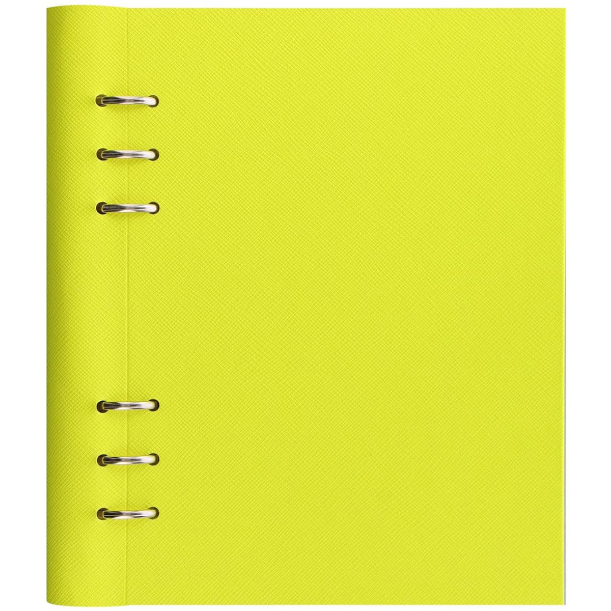 A bright yellow A5 clipbook with metal rings along the spine, featuring a textured cover.
