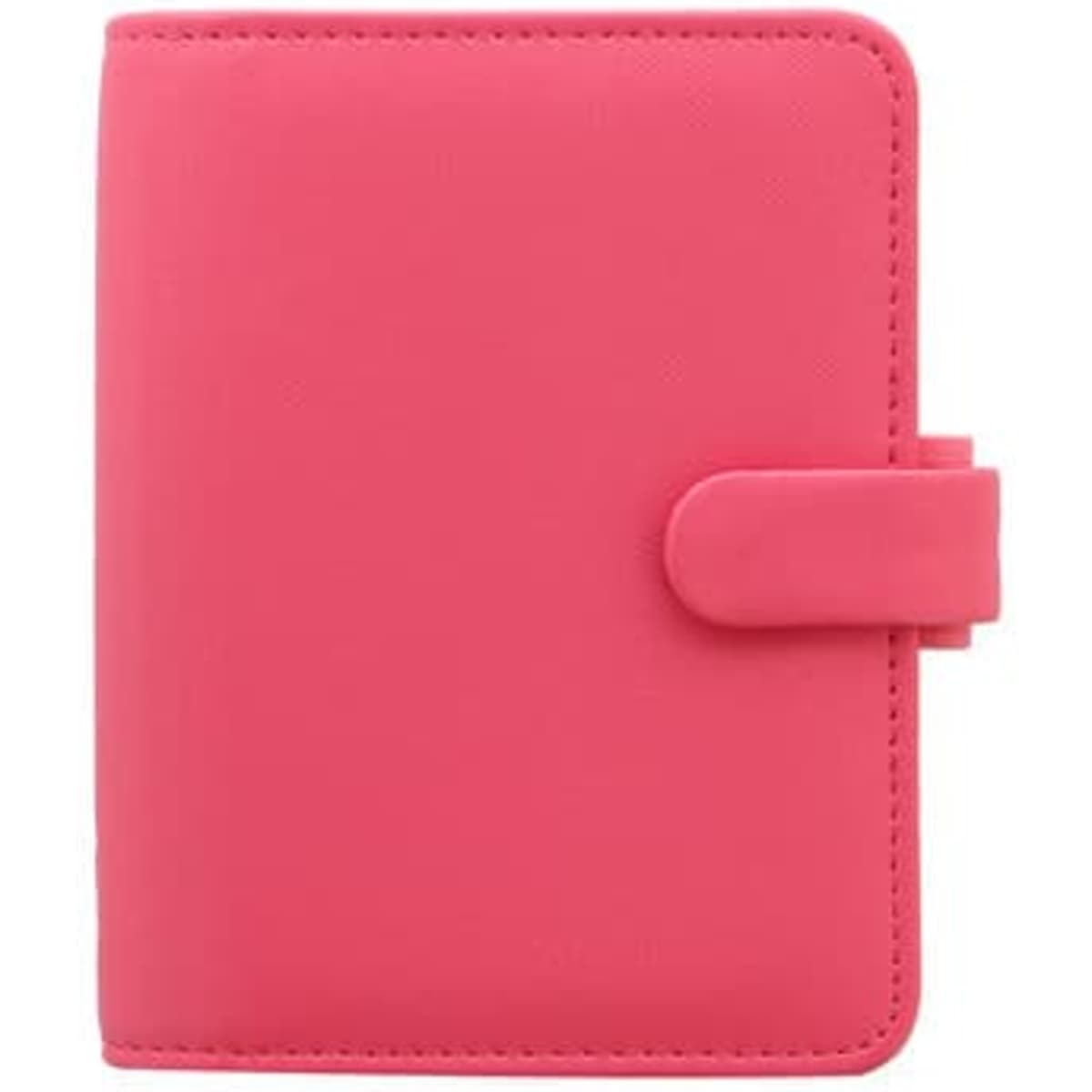 A pink organiser with a clasp closure, designed for office and business use. It features a logo.