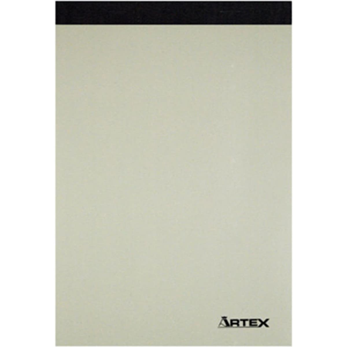 A light-coloured A4 notepad with a black top and a logo on the bottom. Suitable for office use.