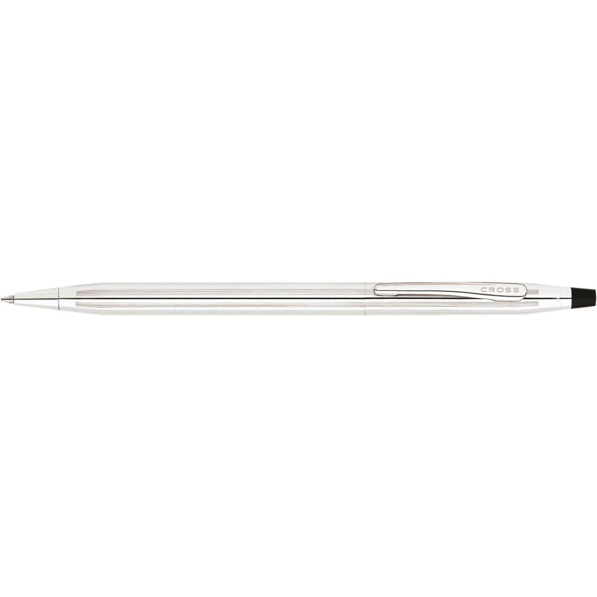 A sleek pen in lustrous chrome with a polished finish and a clip, featuring a brand logo.