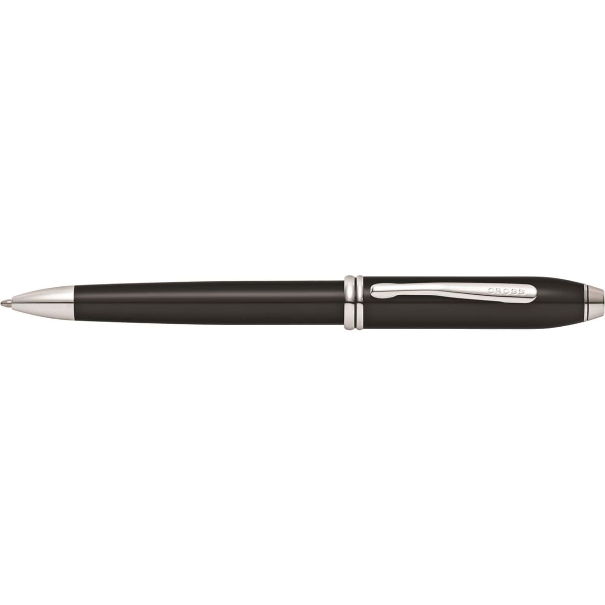 A black lacquer ballpoint pen with silver accents and a clip, featuring a sleek and elegant design.