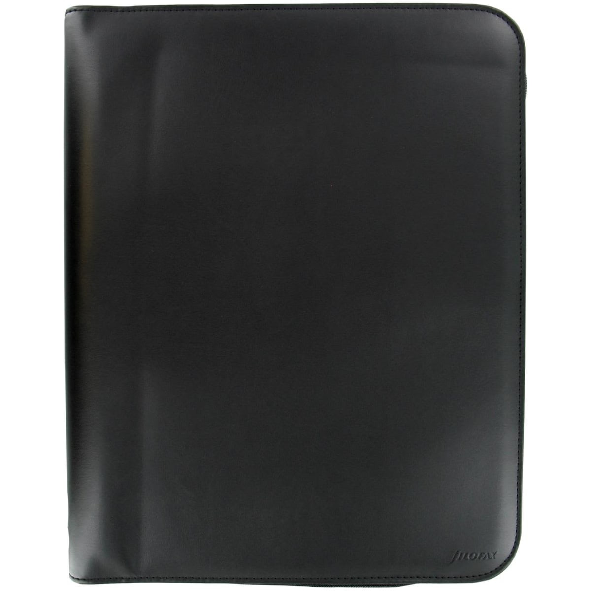 A black folio with a smooth surface and ring binder, designed for A4 documents. Features branding on the side.