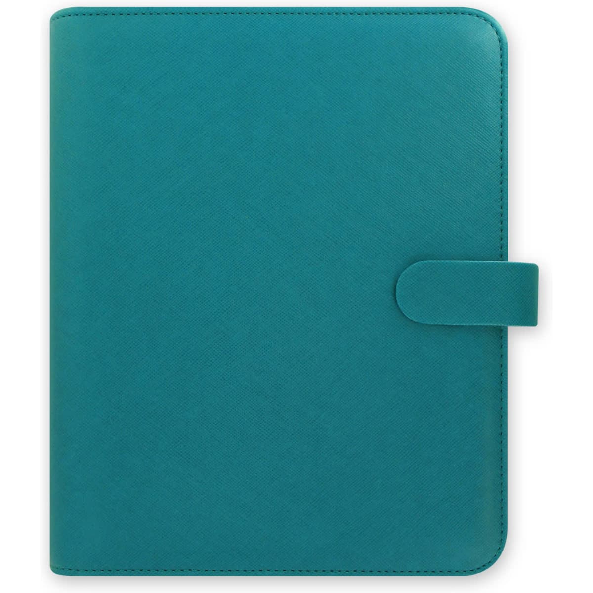 Aqua marine A5 organiser with a textured finish and a secure button closure, featuring a logo.