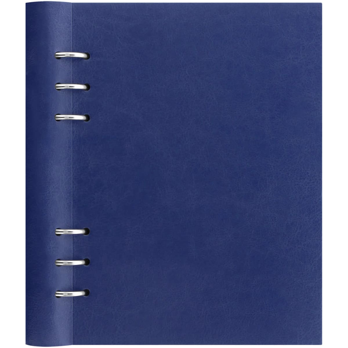 A navy blue A5 clipbook with a textured cover and multiple metal rings along the spine.