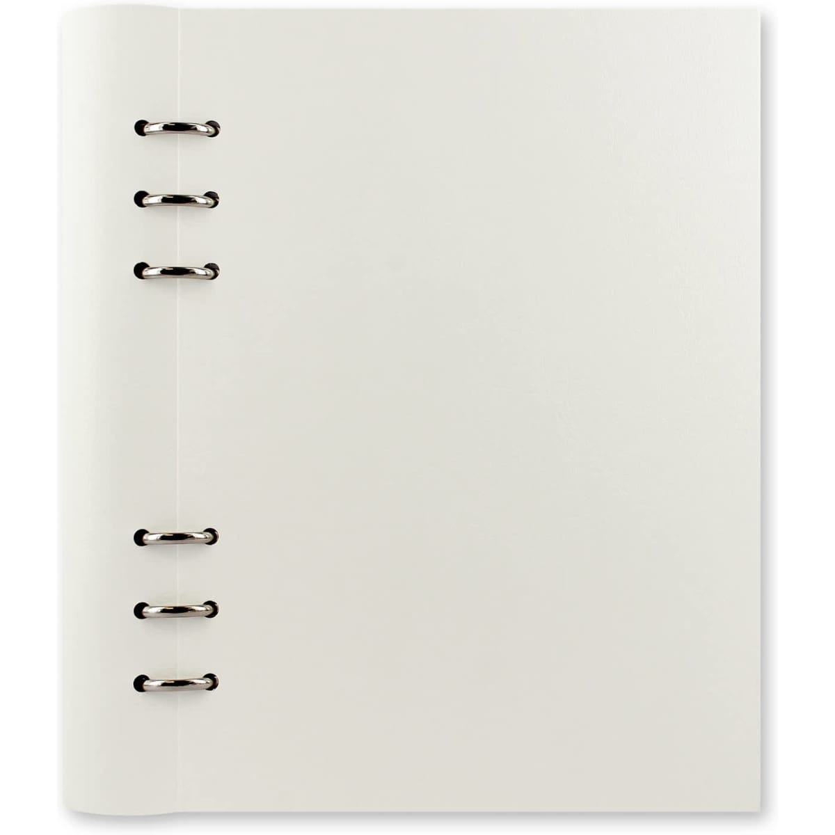 A white A5 clipbook with a smooth cover and metal binding rings. Features a minimalist design.