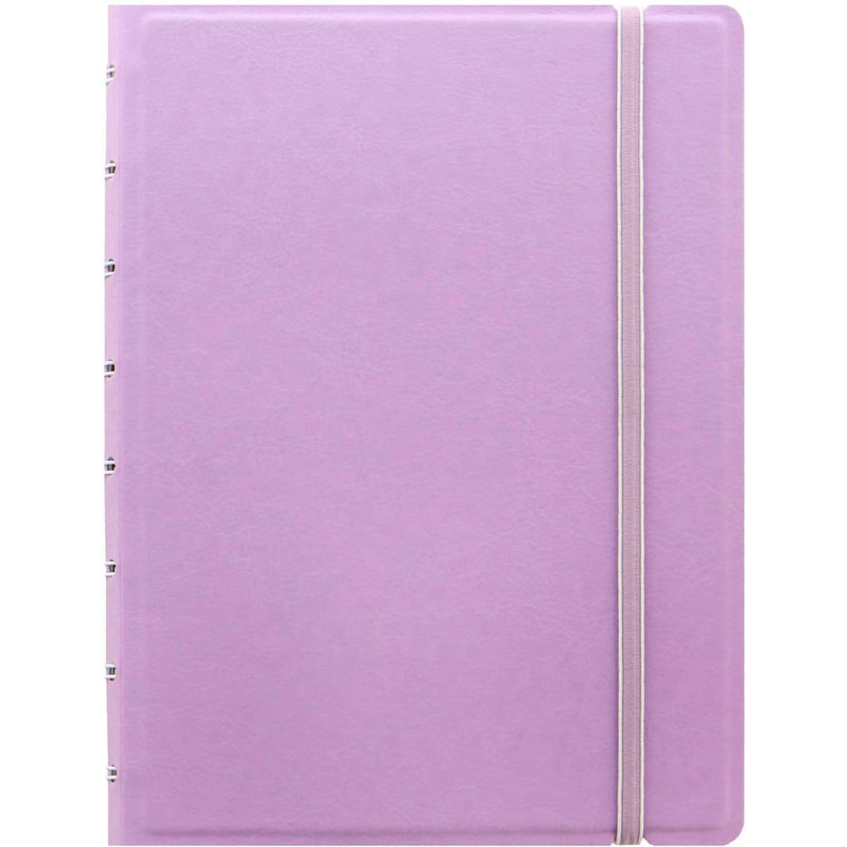 A pastel orchid A5 notebook with a smooth cover and an elastic band closure, featuring a simple design and rings.