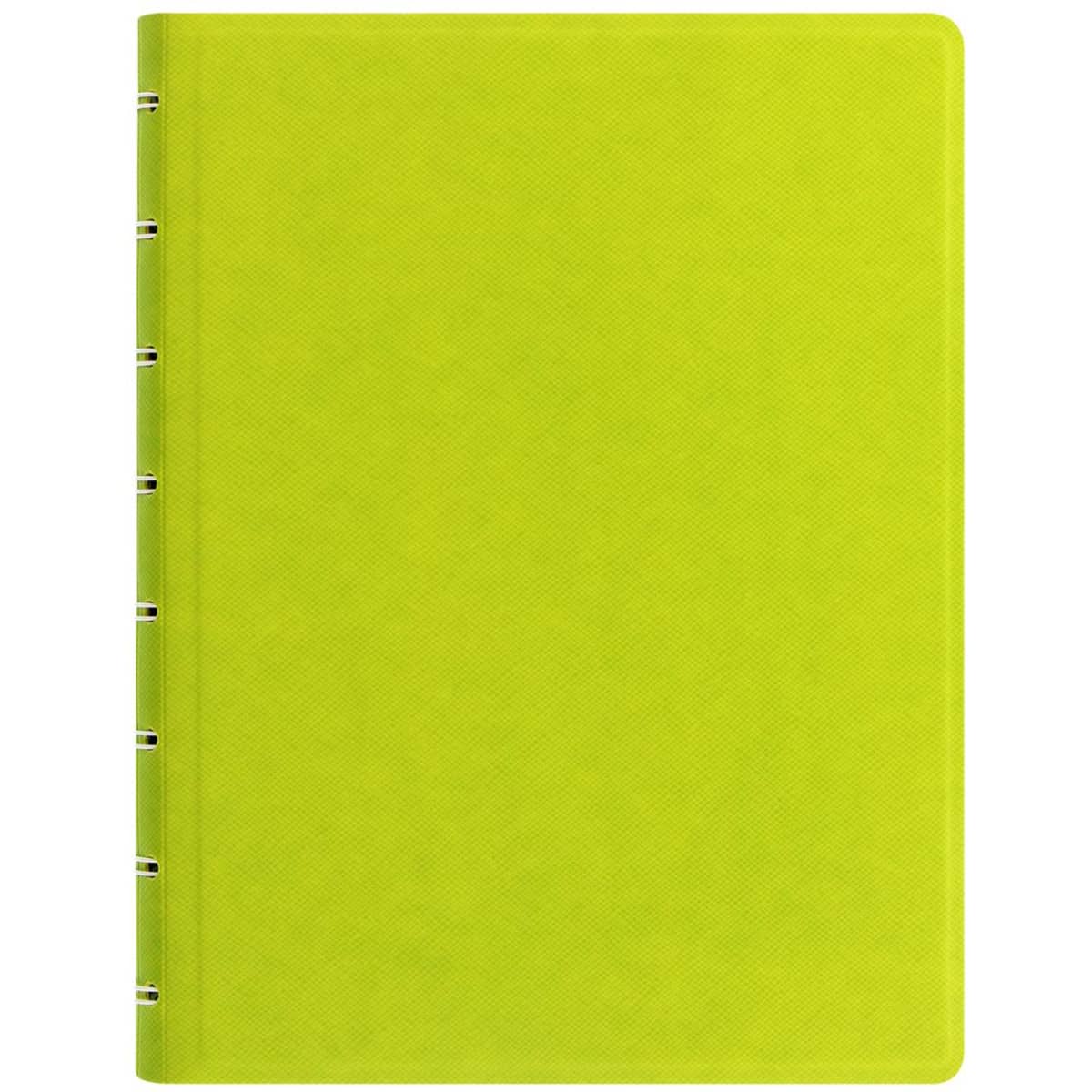 A bright green A5 notebook with a textured cover and metallic binding.