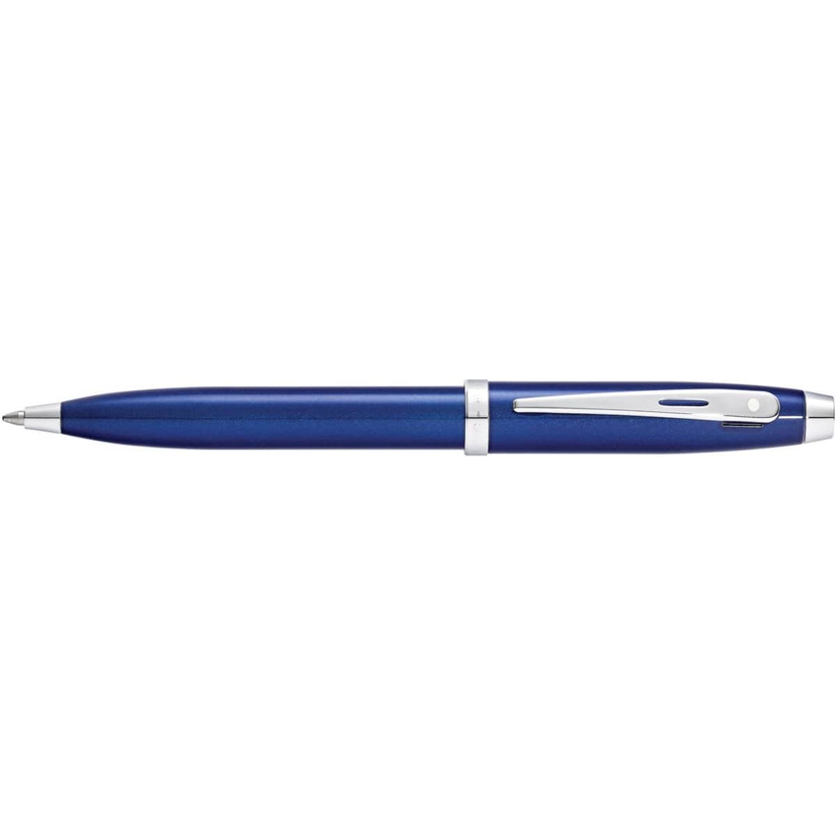 A glossy blue lacquer ballpoint pen with silver accents and a clip. It features a sleek, modern design.