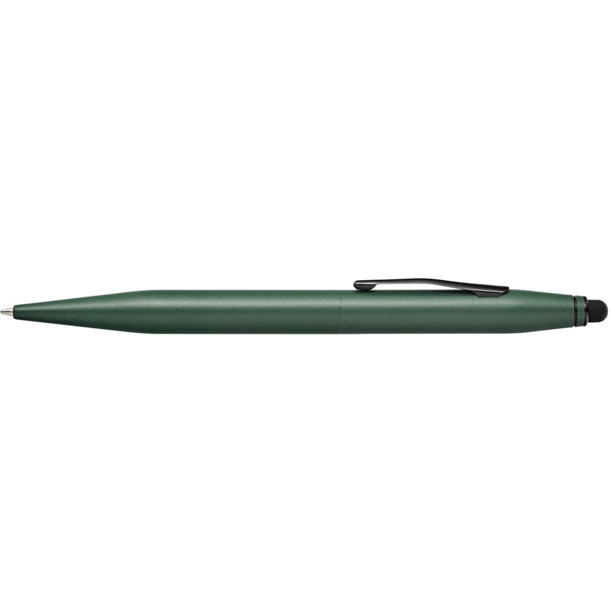 A pen in matte green lacquer with a black PVD finish, featuring a clip for convenience.