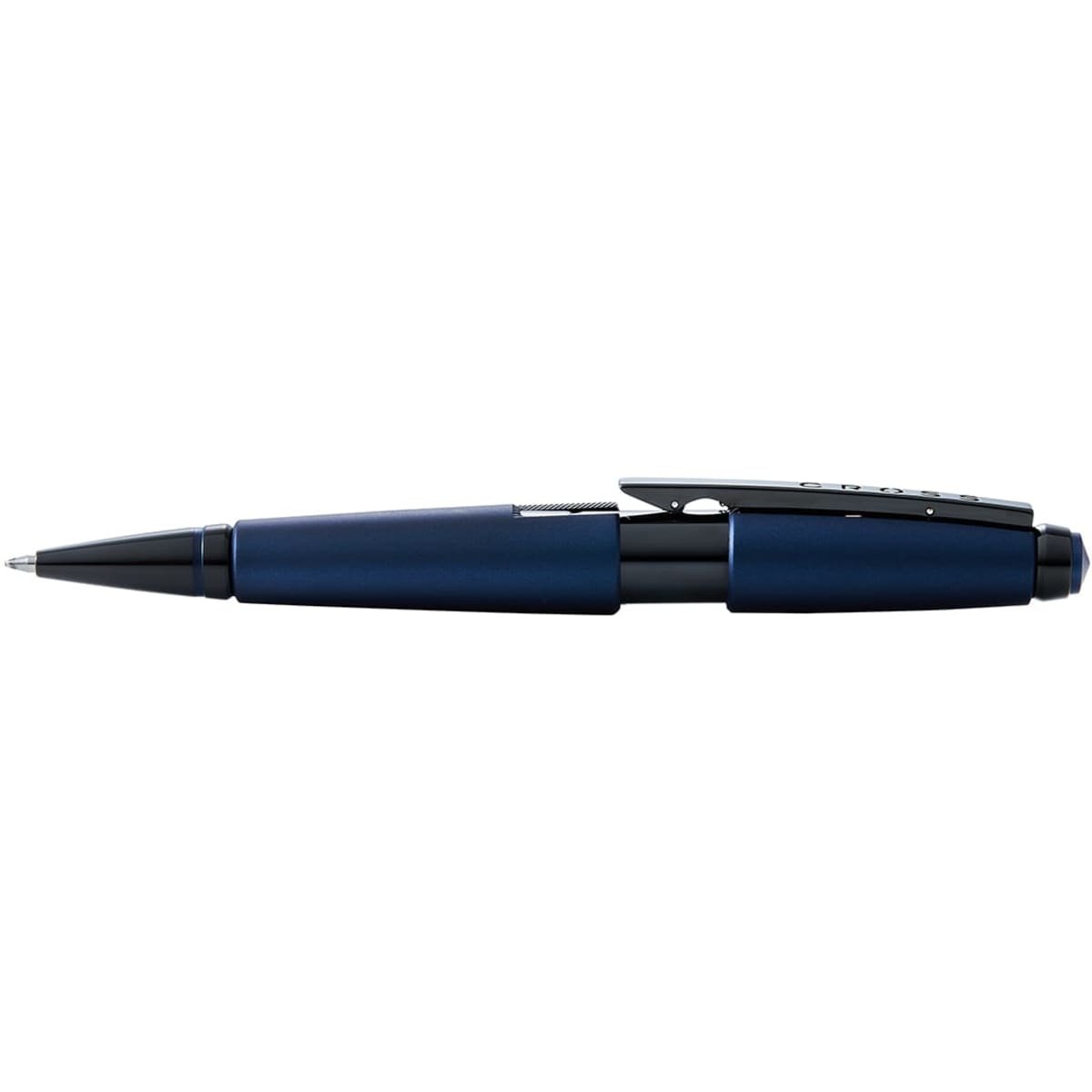 A drink bottle in matt blue and black PVD finish, featuring a sleek design and a logo.