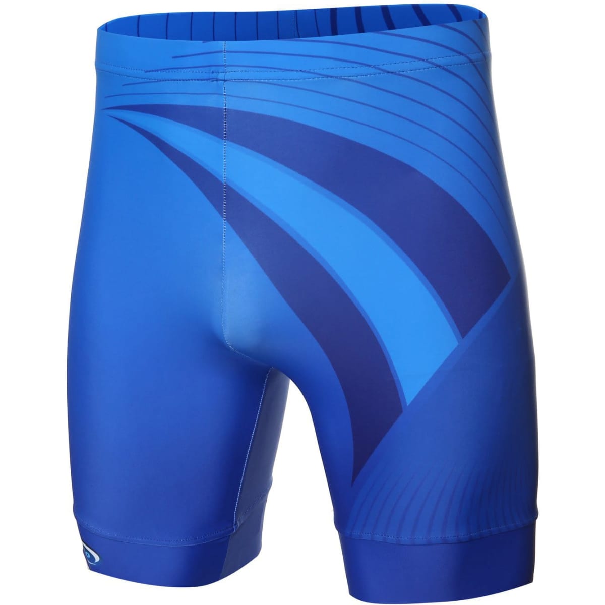 Blue athletic shorts featuring a sleek design and a fitted cut, with a logo on the side.