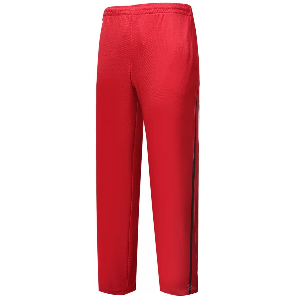 Red tracksuit bottoms with an elastic waistband and side panel detailing. Features a logo on the waistband.
