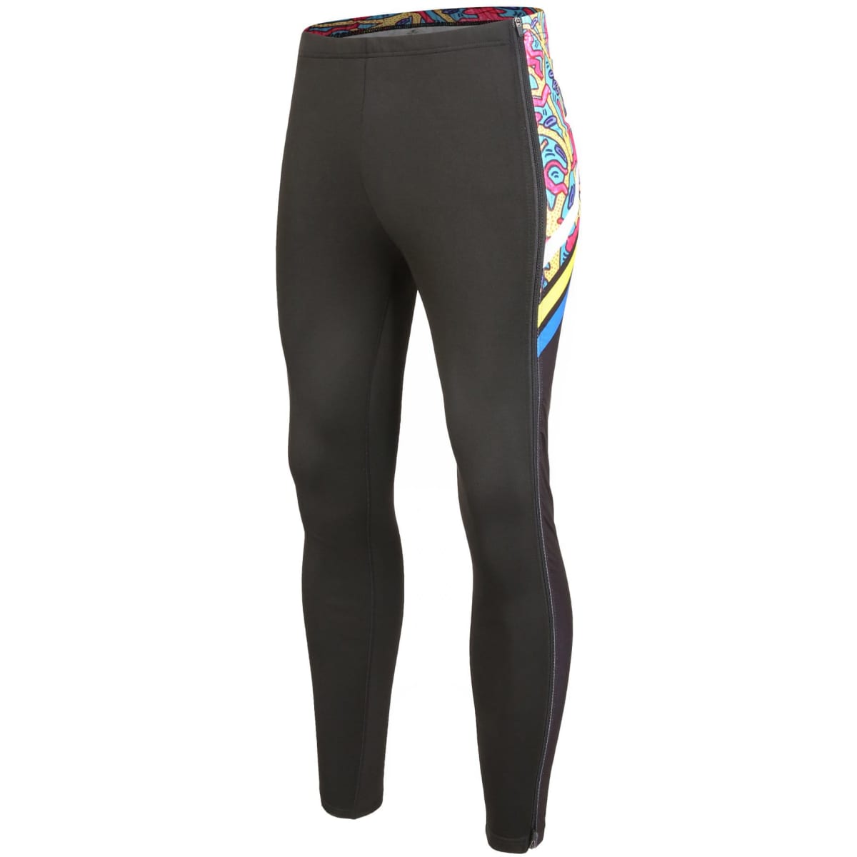 WARM UP PANTS in black with colourful zipper side design and a logo.