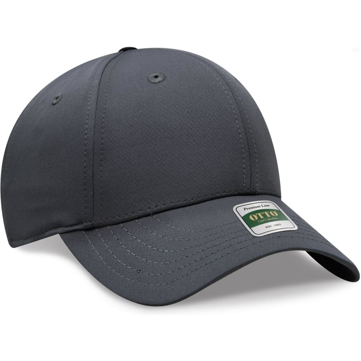 A grey six-panel cap with a curved brim and a small logo on the side.