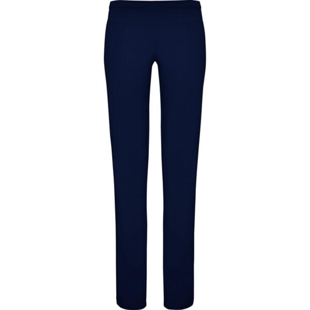 A pair of straight-cut leggings in navy blue with an elasticated waistband. Features a logo.