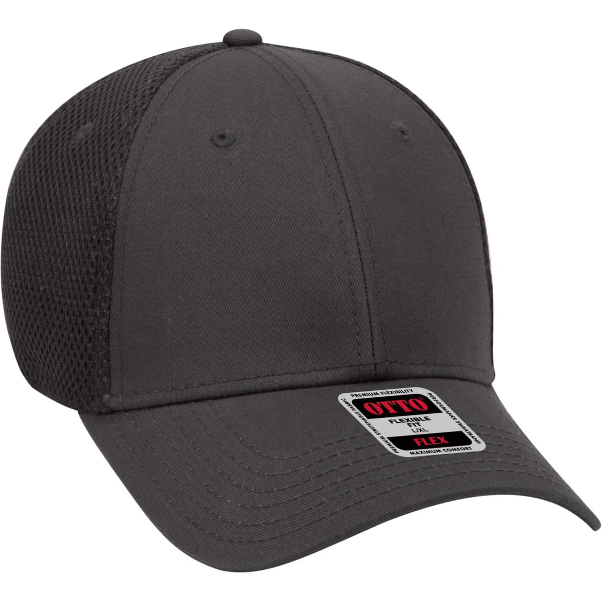 A grey Otto Flex 6 Panel Baseball cap featuring mesh sides and a branded patch on the front.