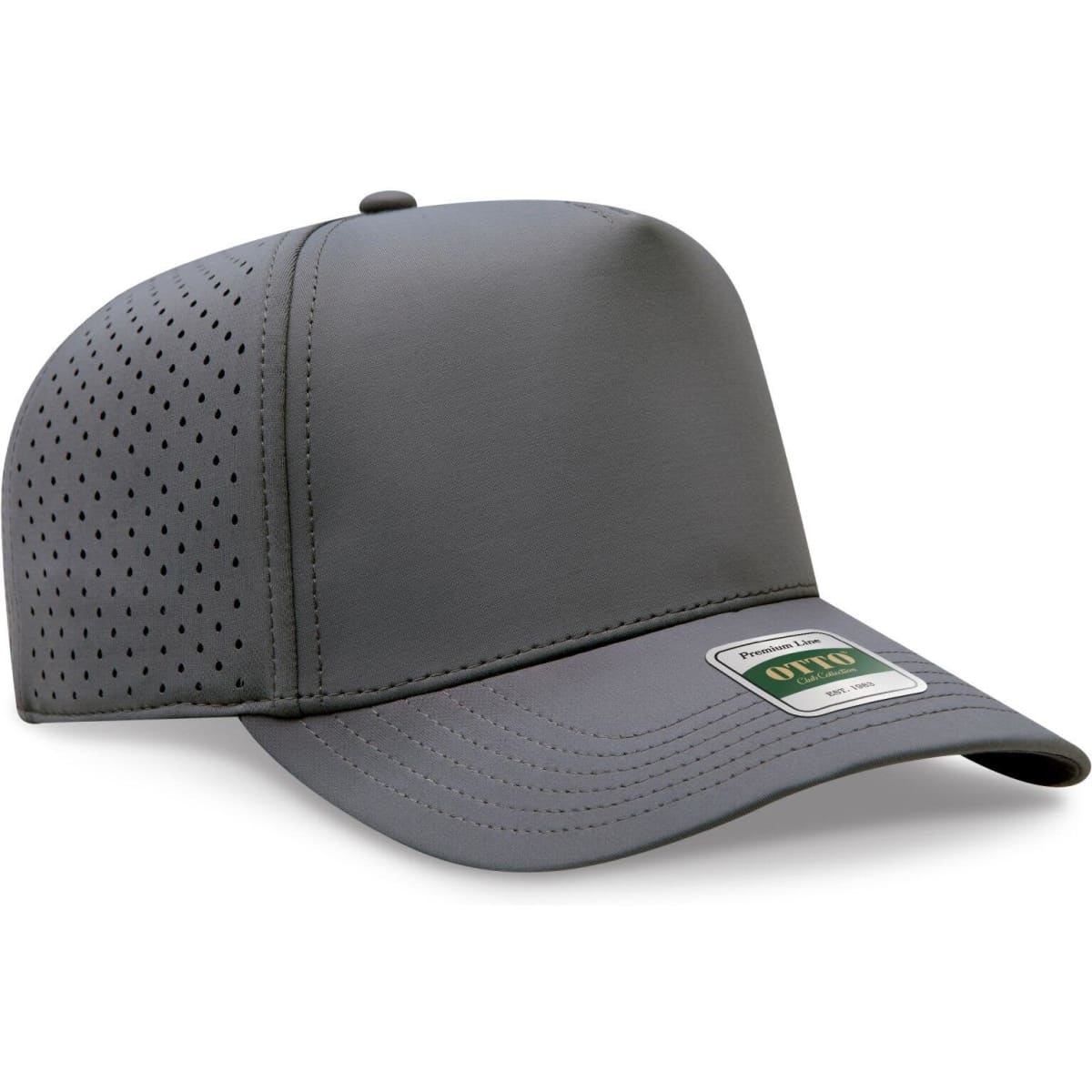 A grey mid-profile perforated cap with a curved brim and a logo on the front.