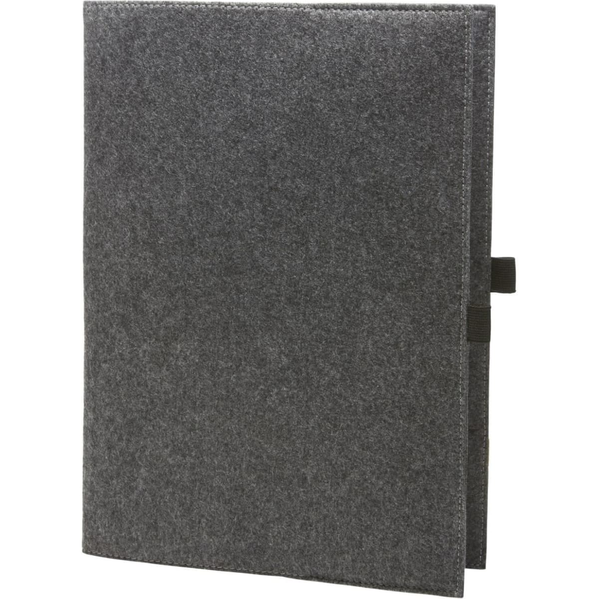A grey felt cover with a simple design and a fastening, suitable for holding documents or notebooks.