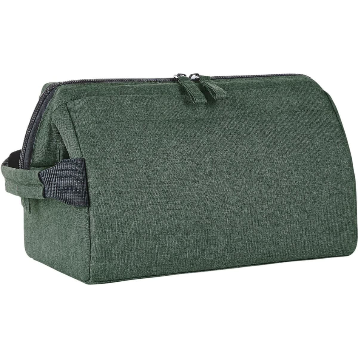 A green Circle Zipper Bag with a rectangular shape and a zip closure, featuring a sturdy handle.