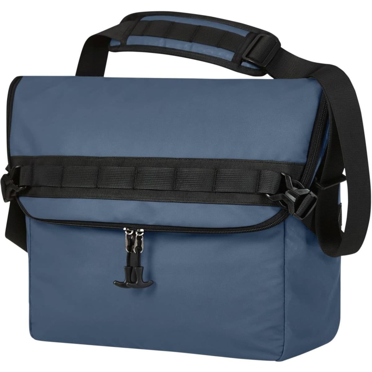 A blue Active Notebook Bag featuring a detachable shoulder strap and a front zip closure, with a logo.
