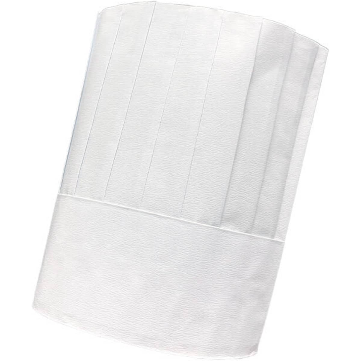 A white toque chef hat with a pleated design, part of a 10 pack. It has a simple, classic appearance.