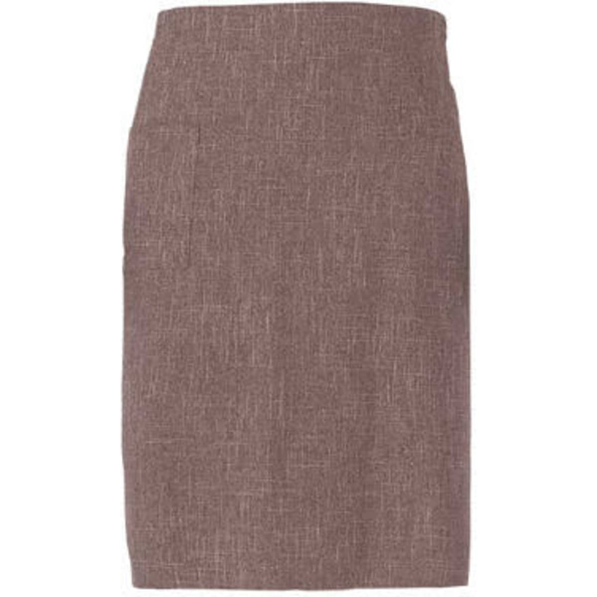A brown apron with a textured fabric, featuring a simple and sleek design and a branding logo.