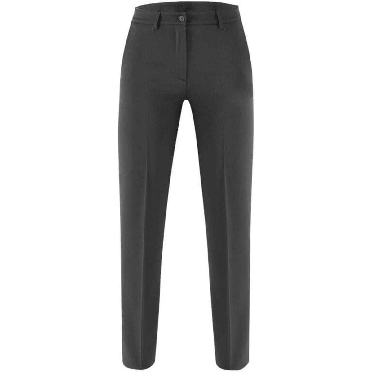 Stylish grey Giorgia Pants with a tailored fit, featuring a button closure and clean lines. Includes a logo.