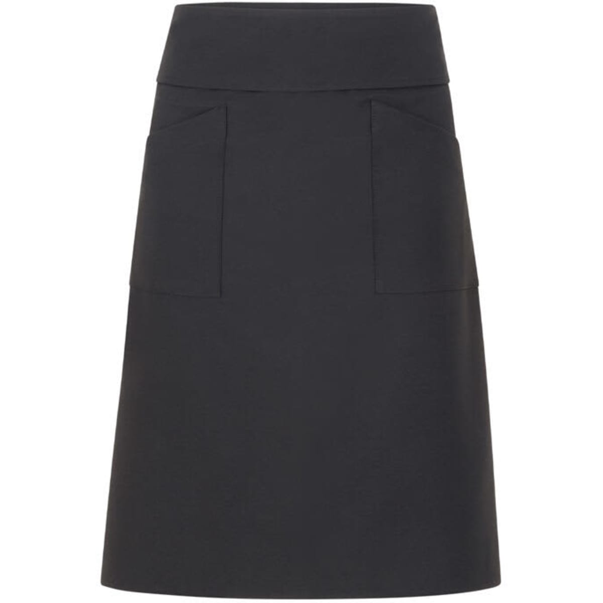 A dark grey apron with a fitted waist and two front pockets. It features a simple, modern design.