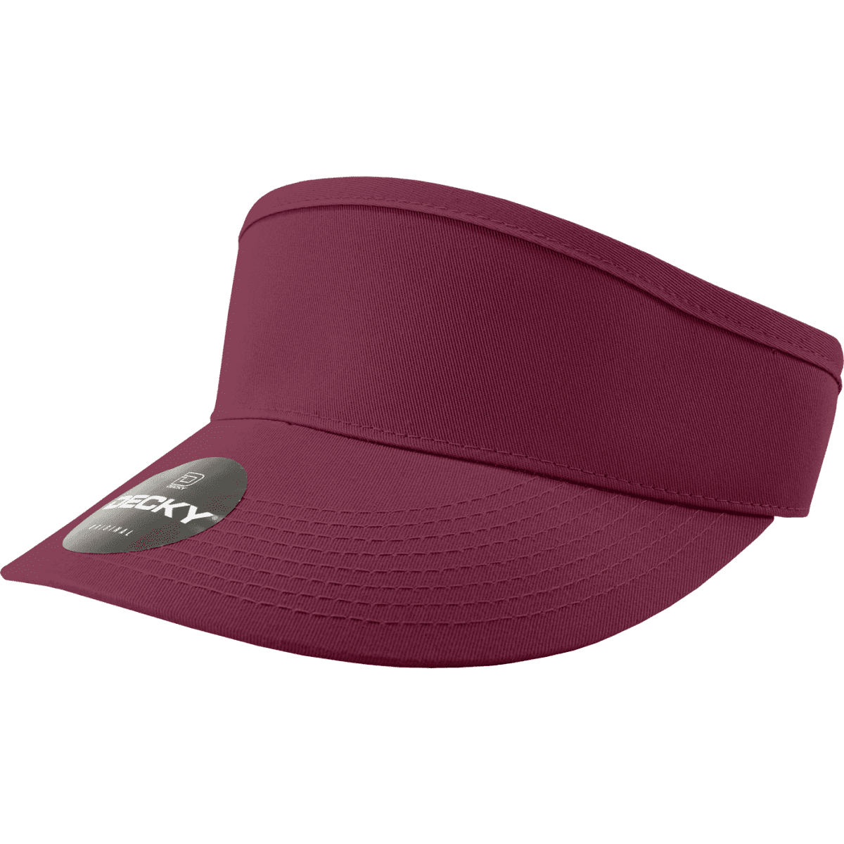 A maroon visor with a wide brim and a logo on the front.