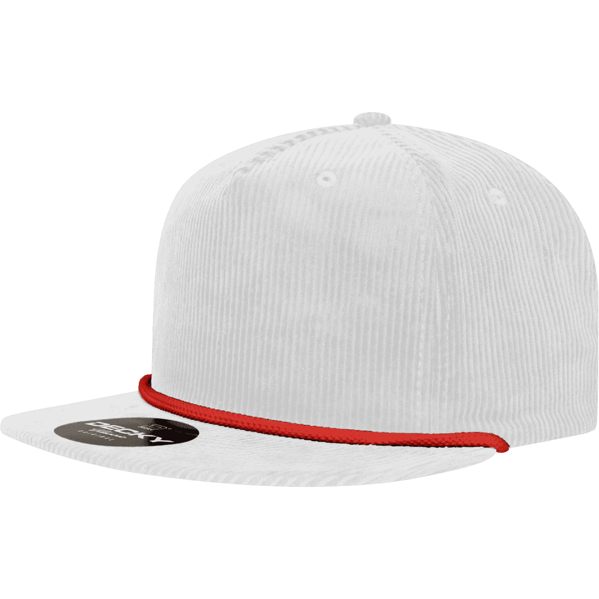 A high profile, relaxed white rope hat featuring a red rope detail along the brim and a logo on the front.