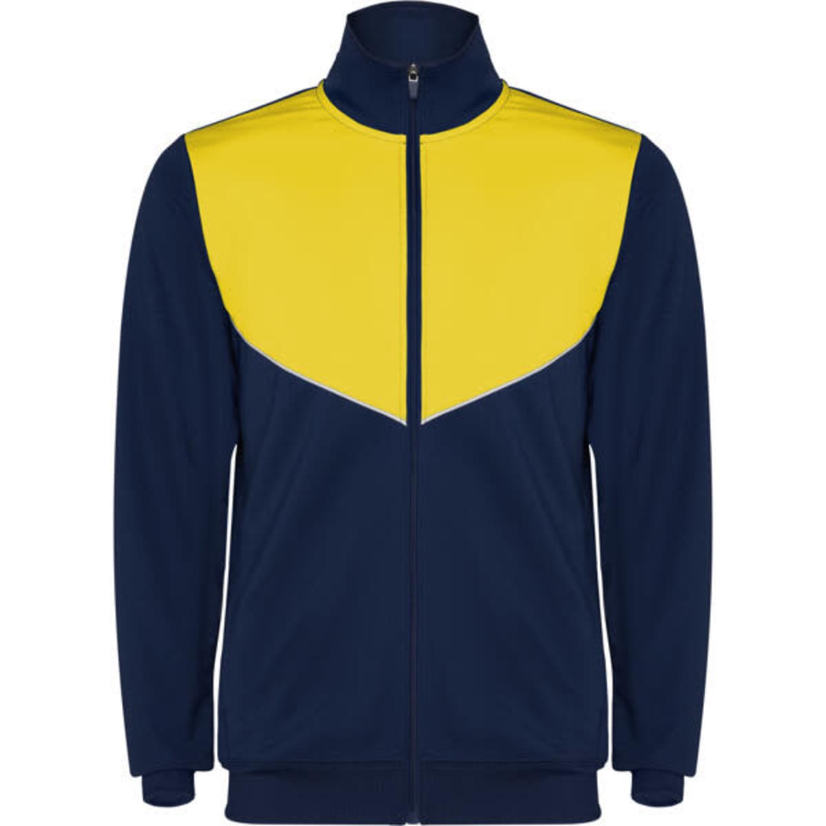 A navy and yellow Evans Lightweight Tracksuit jacket with a zip front, designed with a sporty look and logo.