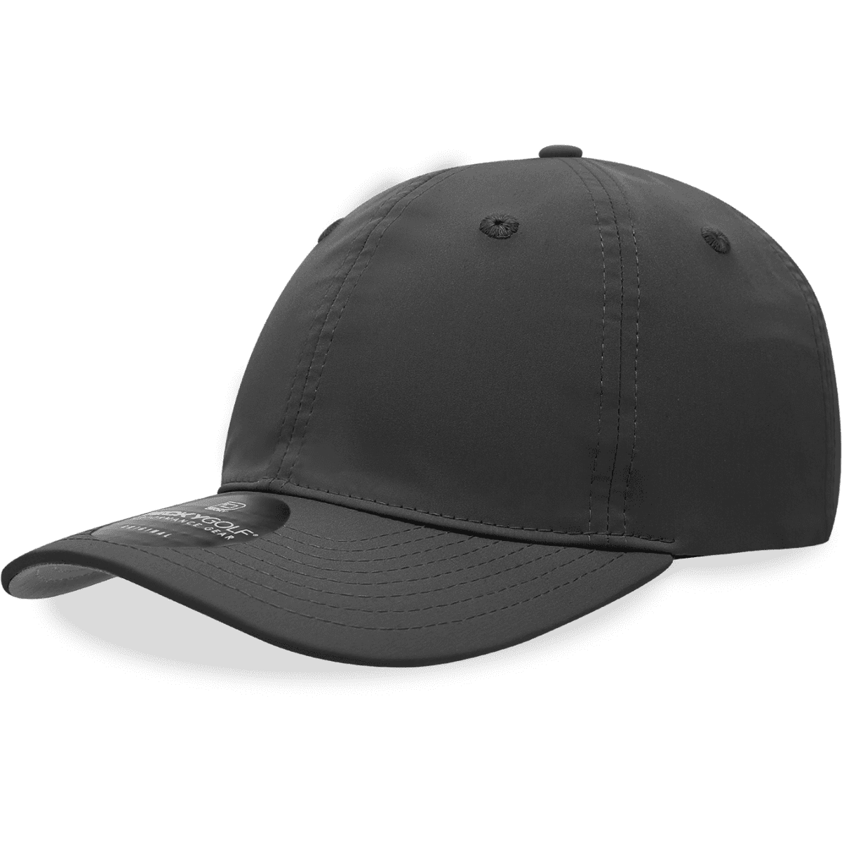 A dark grey six-panel mid-profile relaxed cap with a sleek design and a logo on the front.