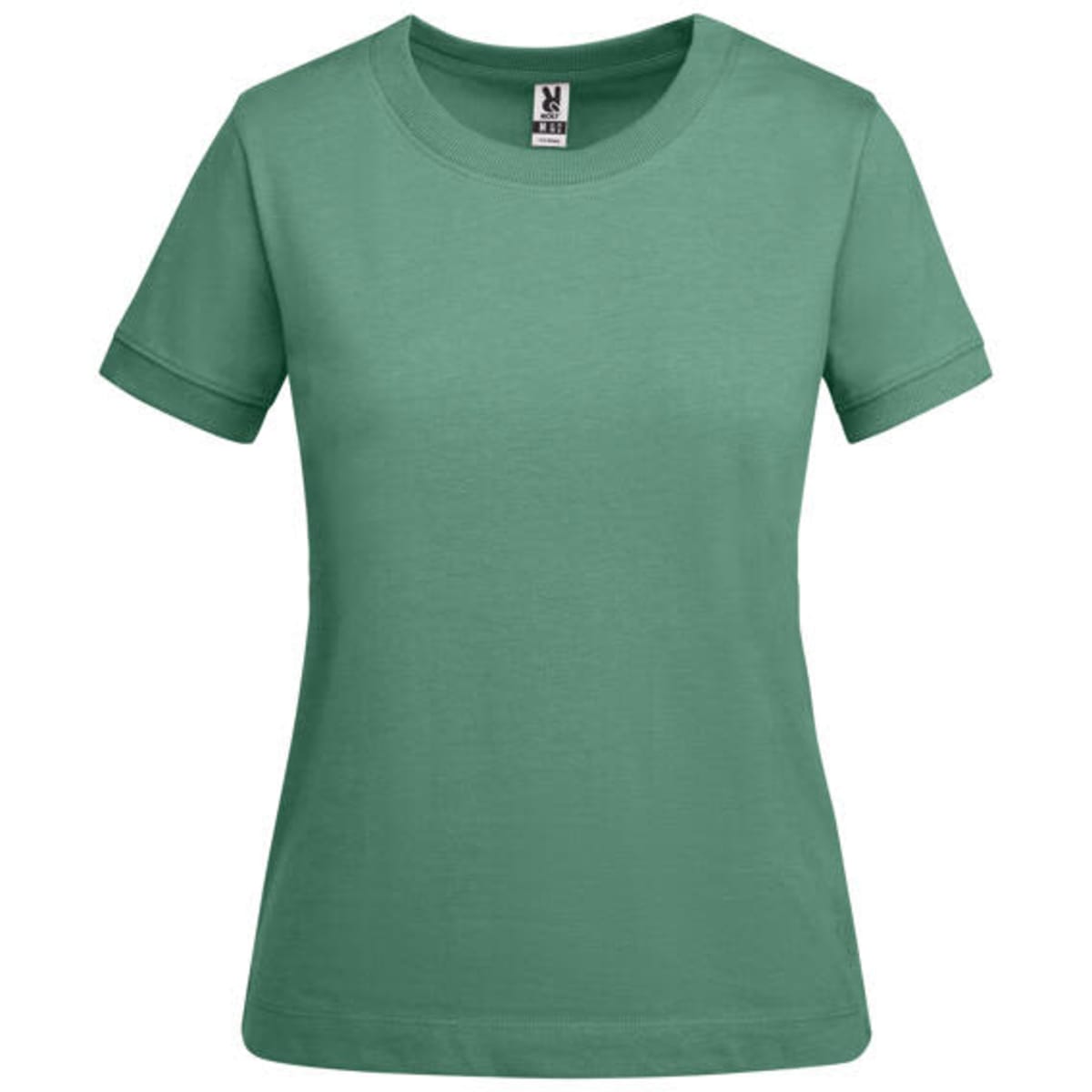 A green women's T-shirt with a classic cut, featuring short sleeves and a round neckline. It has a logo tag inside.