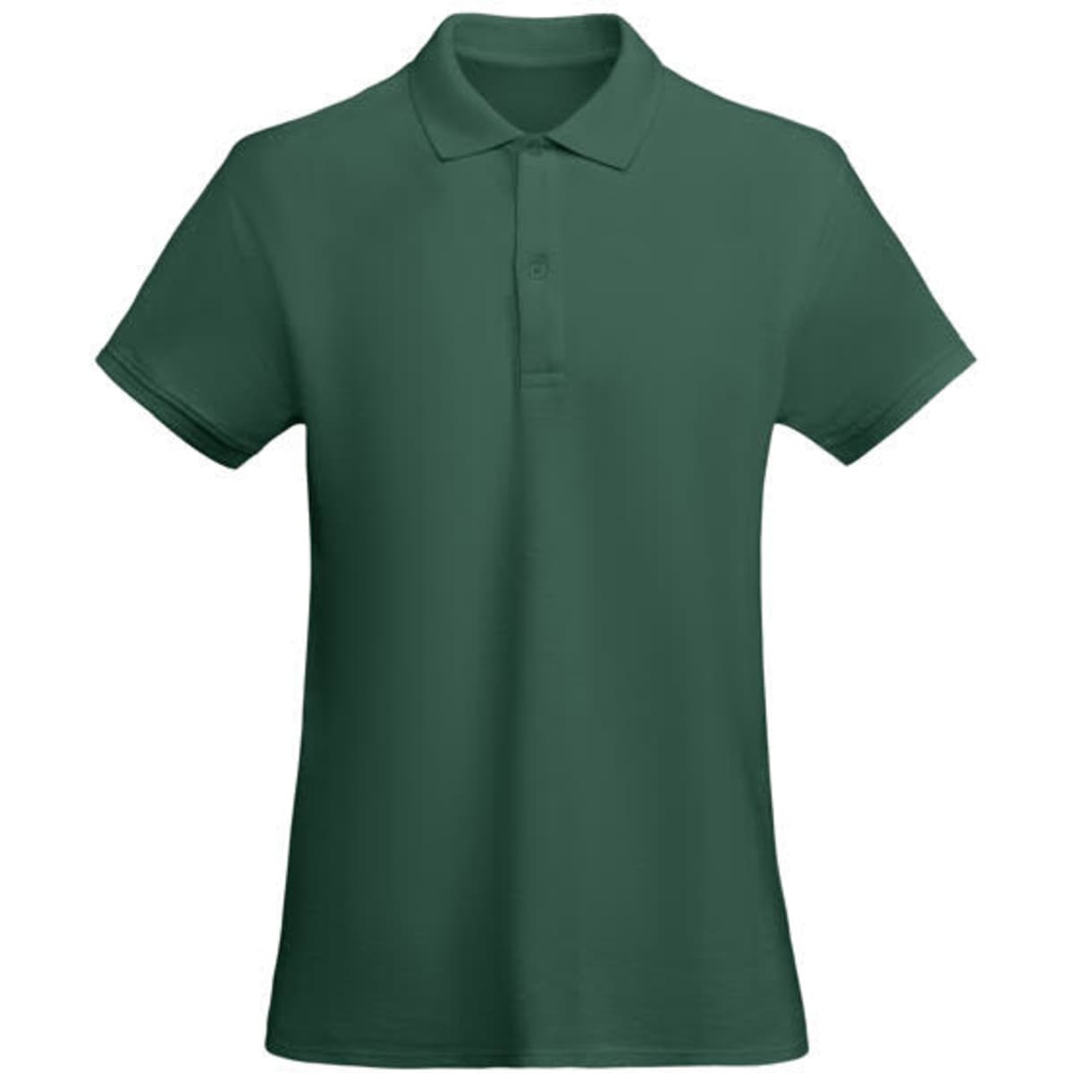 A dark green women's polo shirt featuring a classic collar and short sleeves, with a logo present.