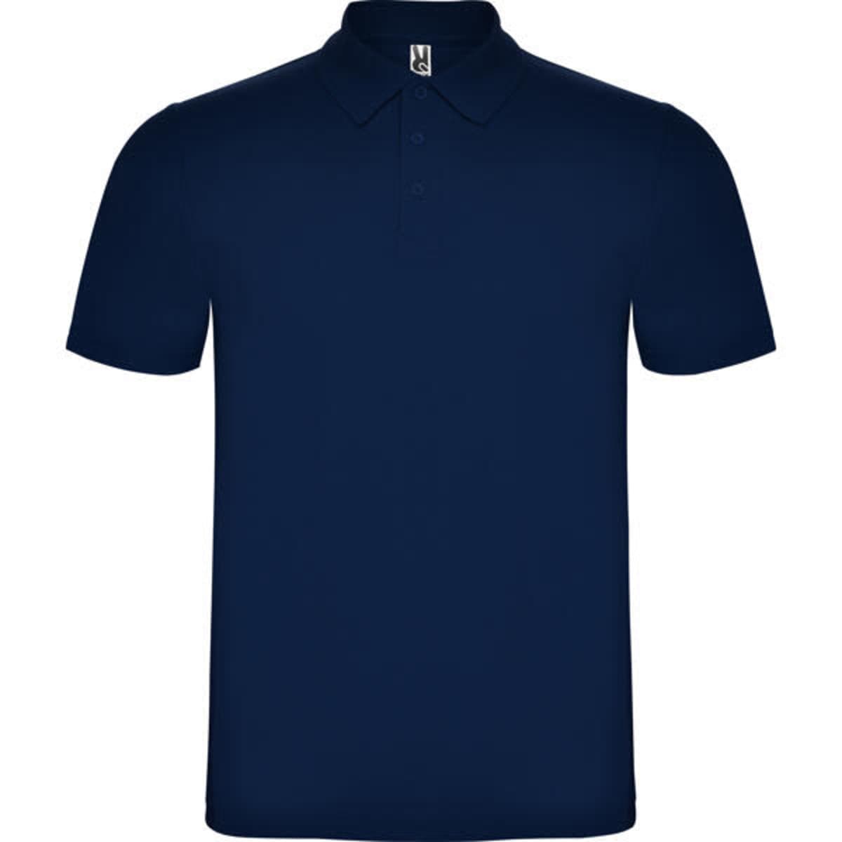 A navy blue Austral polo shirt with a collar and short sleeves, featuring a logo on the chest area.