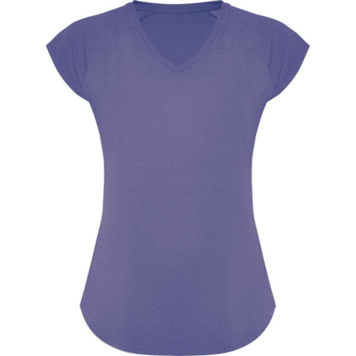 A purple Jada T-Shirt with a V-neck and cap sleeves. The fabric has a smooth texture and relaxed fit.