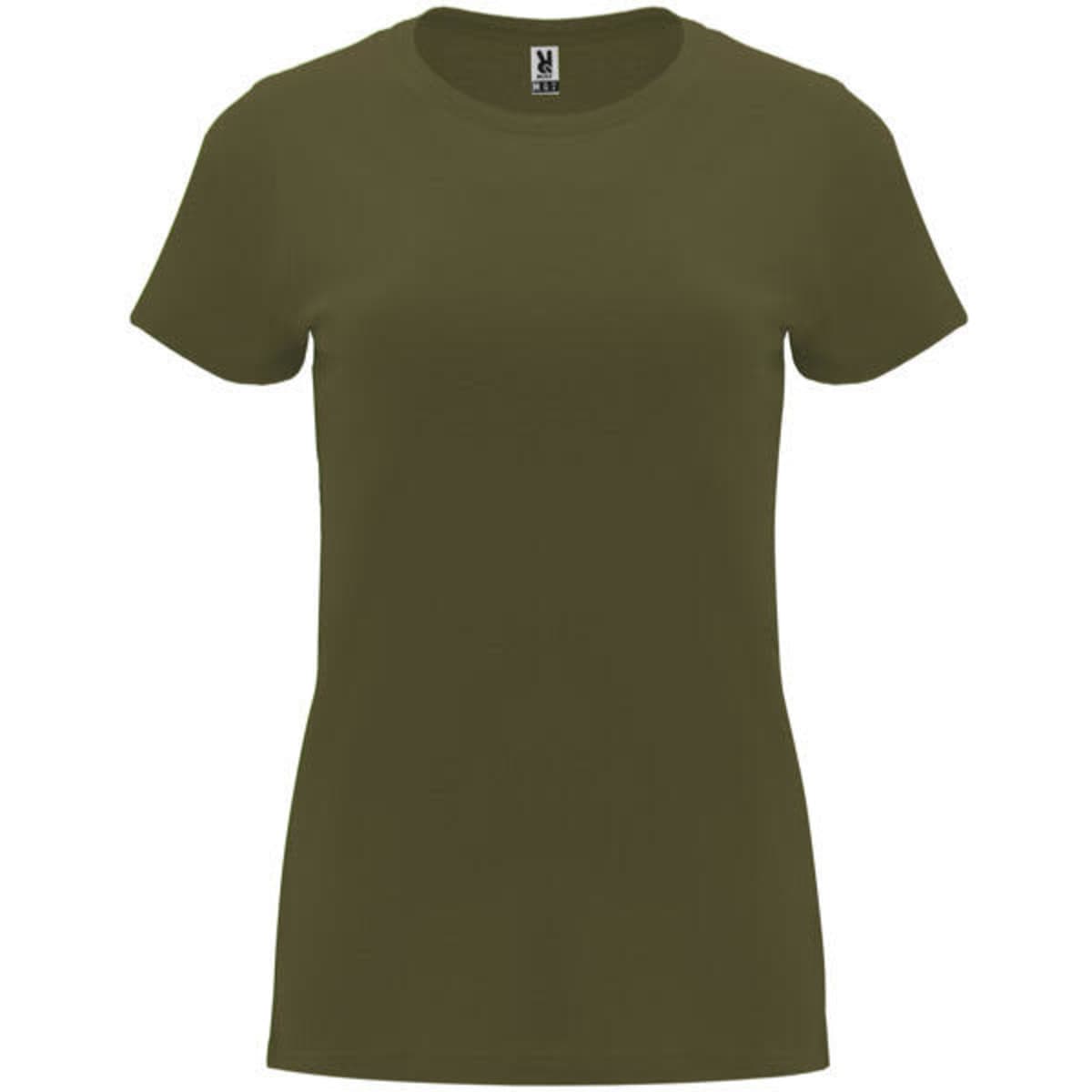 A green Capri T-shirt with short sleeves and a fitted style, featuring a logo on the label.