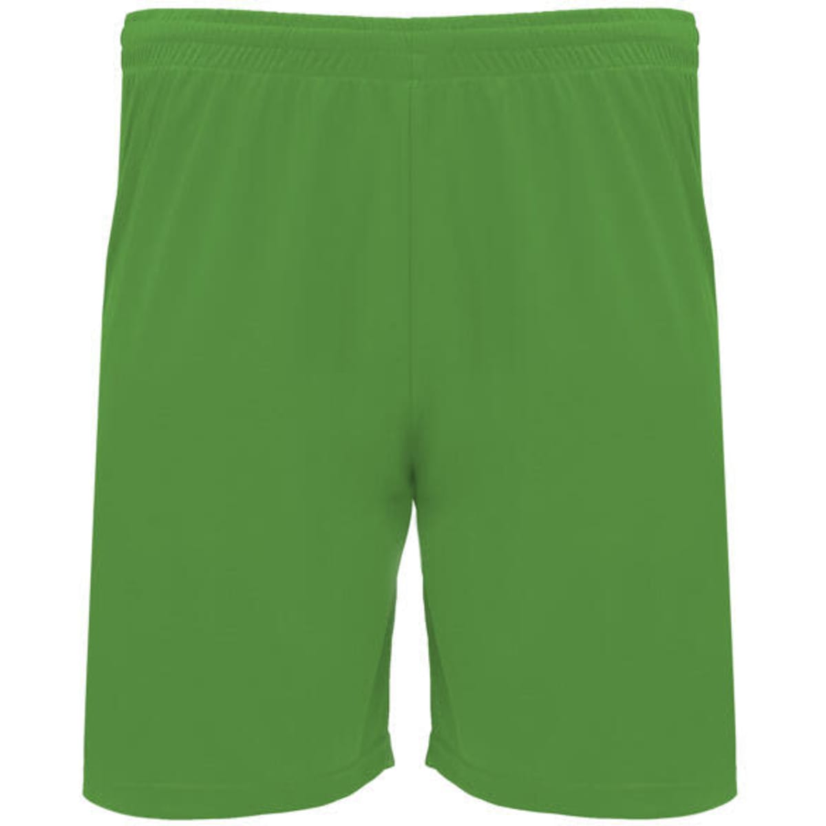 Green sports shorts featuring an elastic waistband and a simple design. Includes a logo on one side.