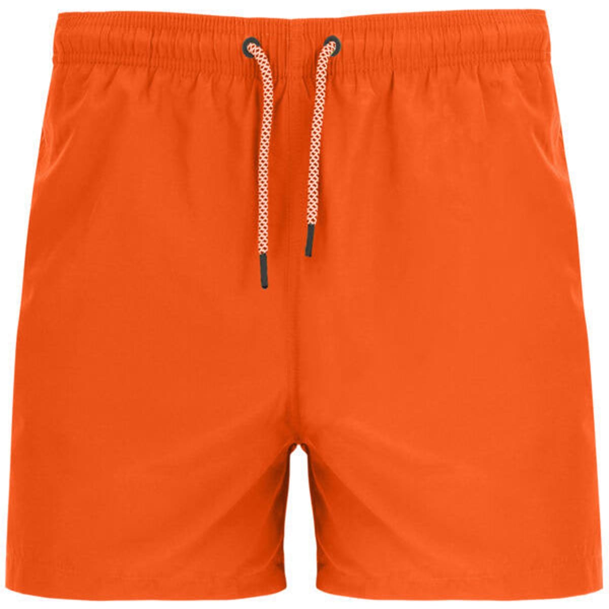 Orange swimming shorts with a drawstring waist and a simple design. Features a branded logo.