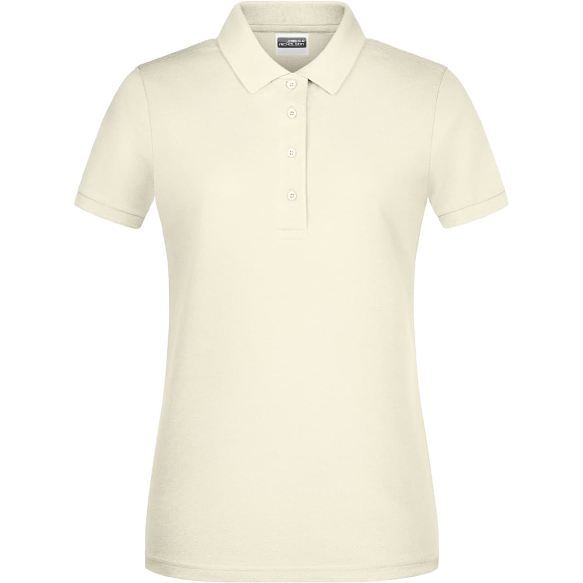 A ladies' basic polo shirt in cream colour, featuring a collared design and a logo.