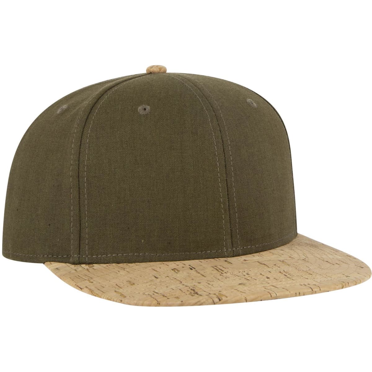 A green 6-panel mid-profile snapback cap with a cork visor and a logo on the front.