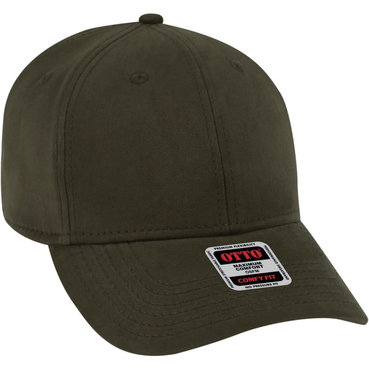 A green six-panel low profile baseball cap with a curved brim and a logo on the front.