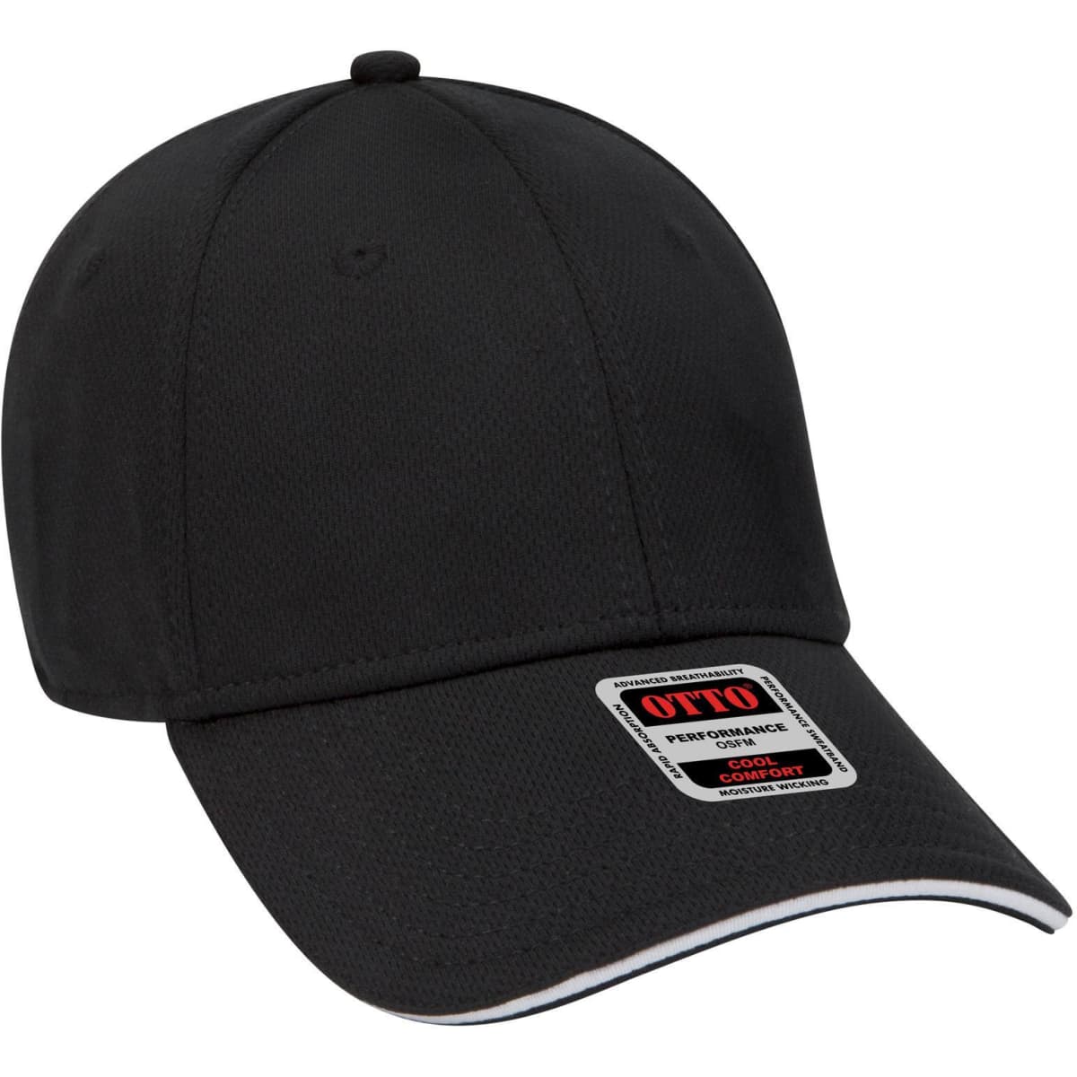 A black low profile baseball cap featuring a logo on the front and a curved peak.