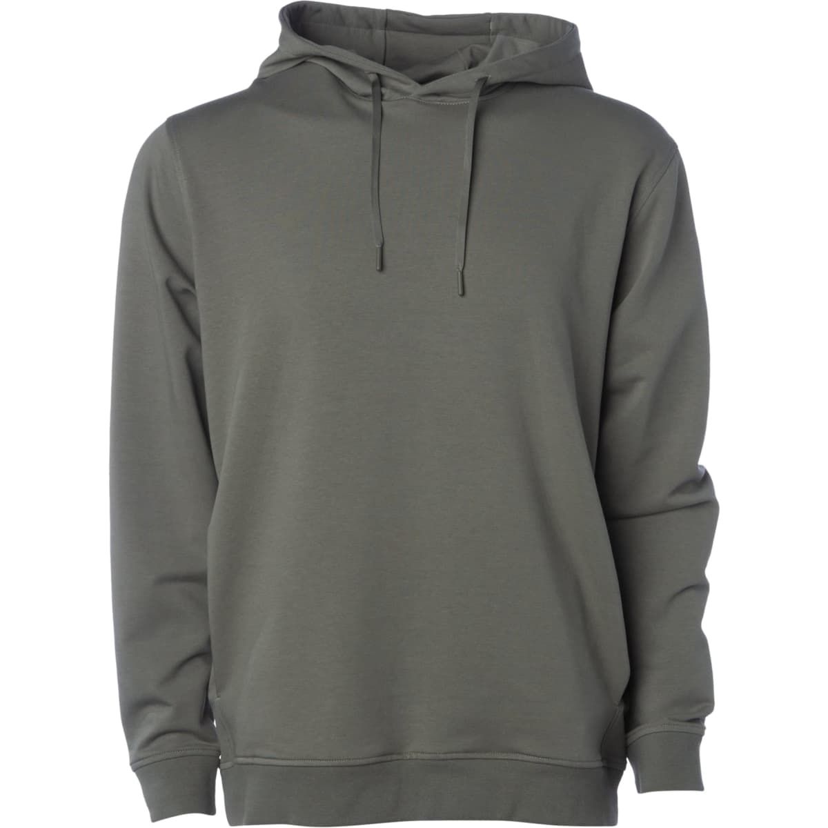 A green pullover hood with a drawstring hood and long sleeves, featuring a logo.