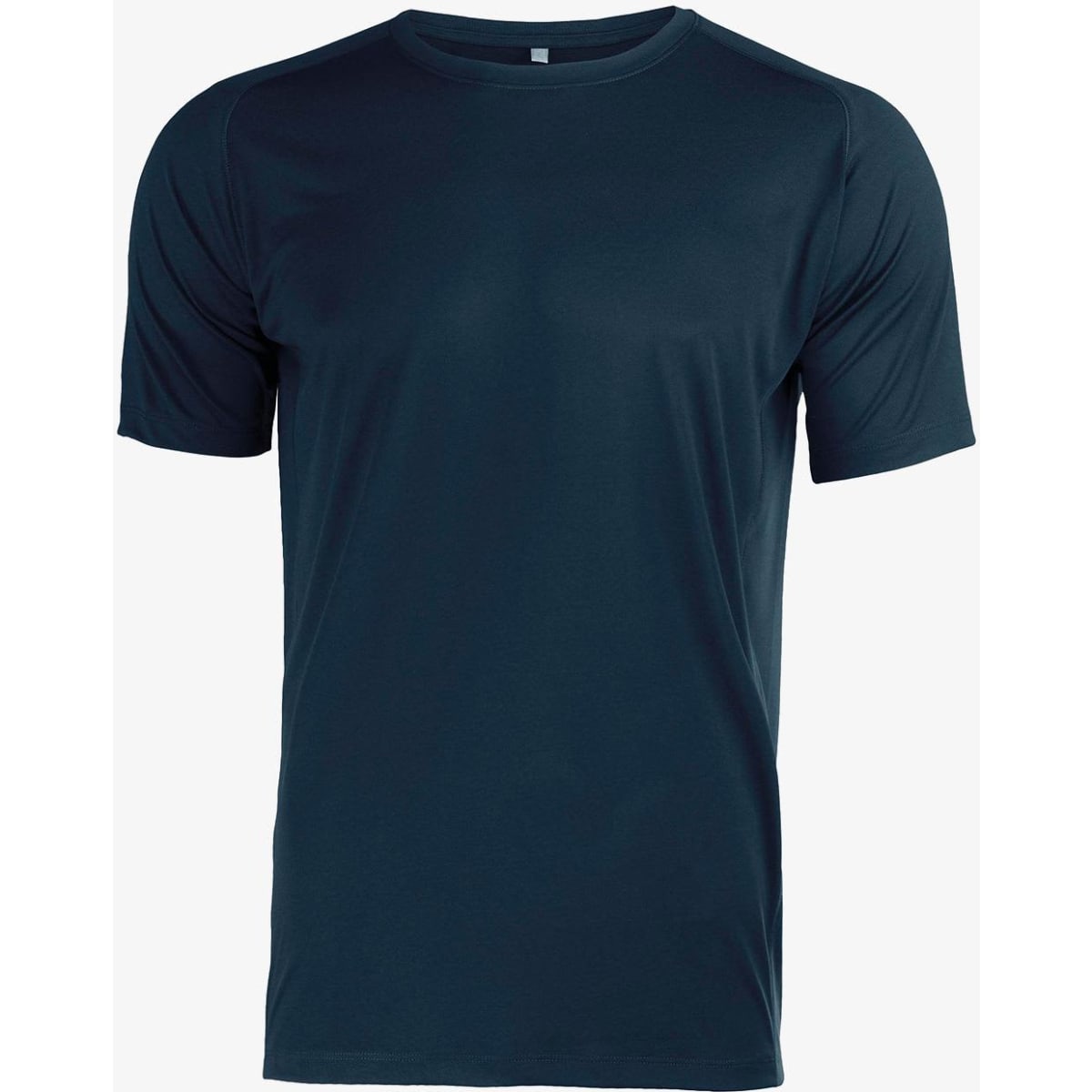 A navy blue men's t-shirt with short sleeves, featuring a smooth fabric and a subtle logo.