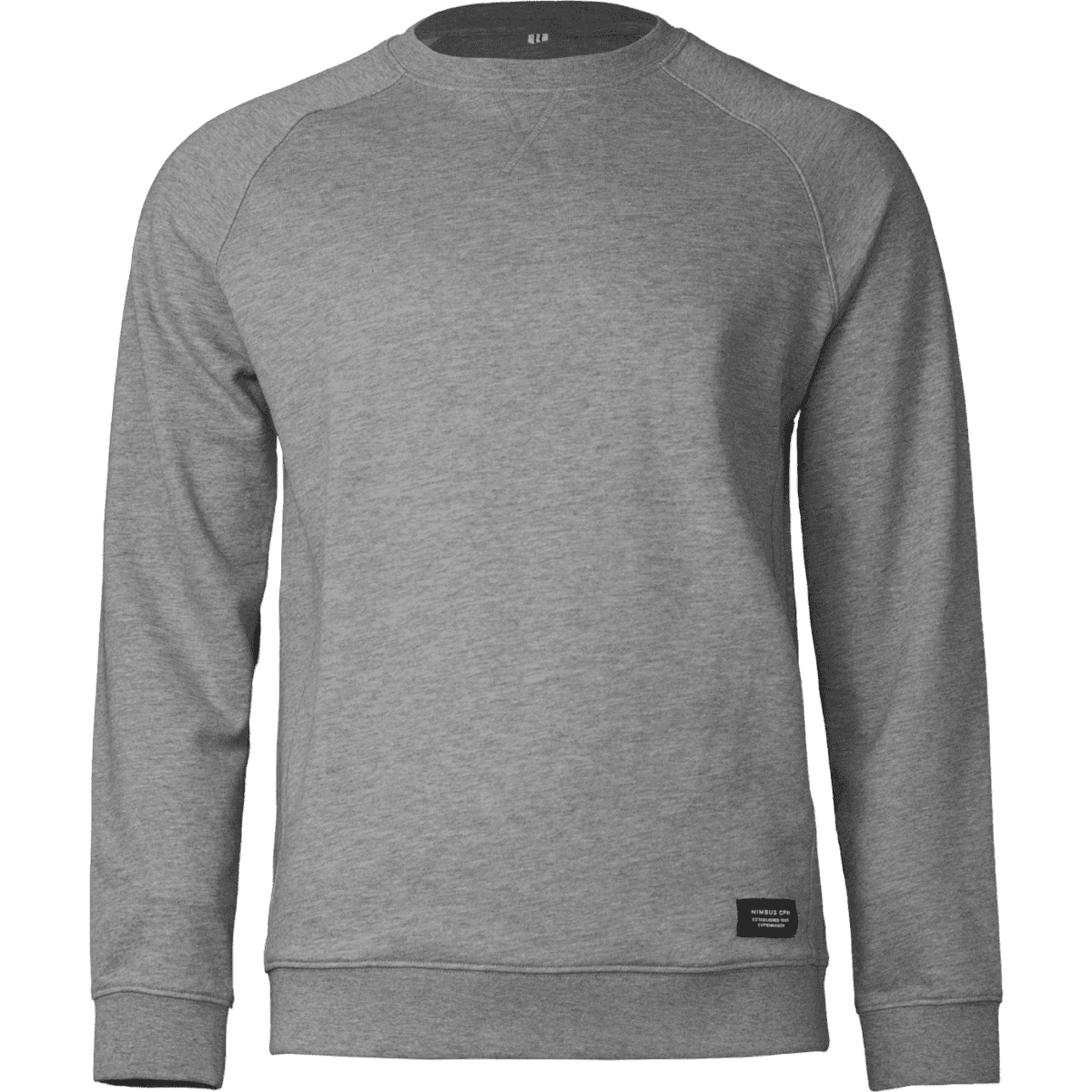 A grey sweatshirt with a classic fit and a logo. Features raglan sleeves for added comfort.