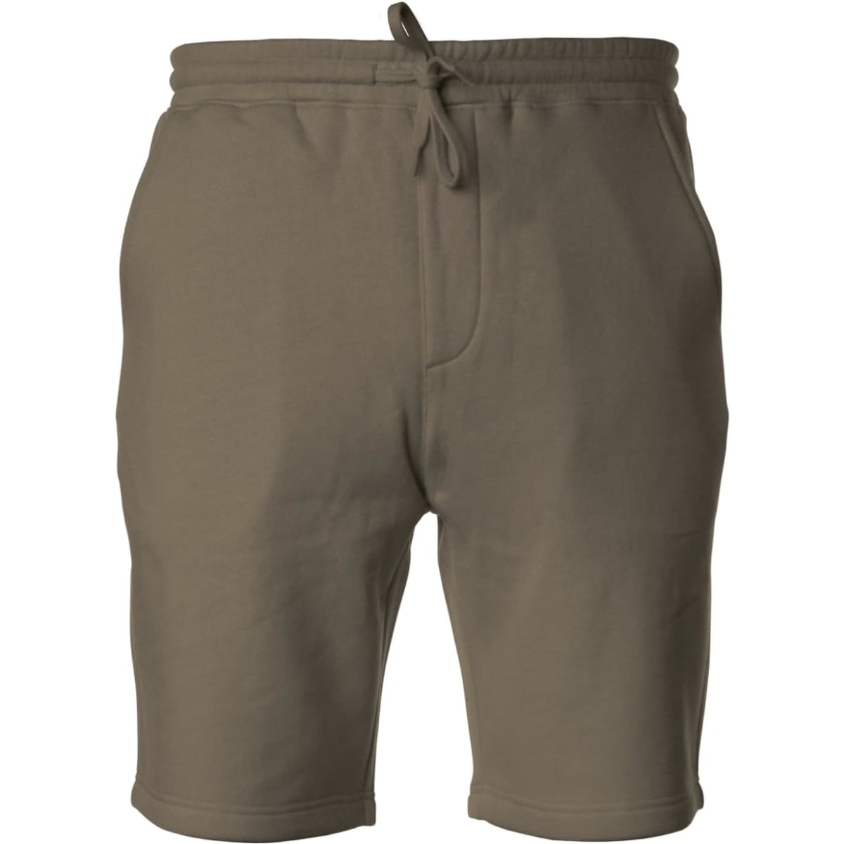 Men's midweight sweatshorts in a muted olive green colour, featuring an elastic waistband and side pockets.