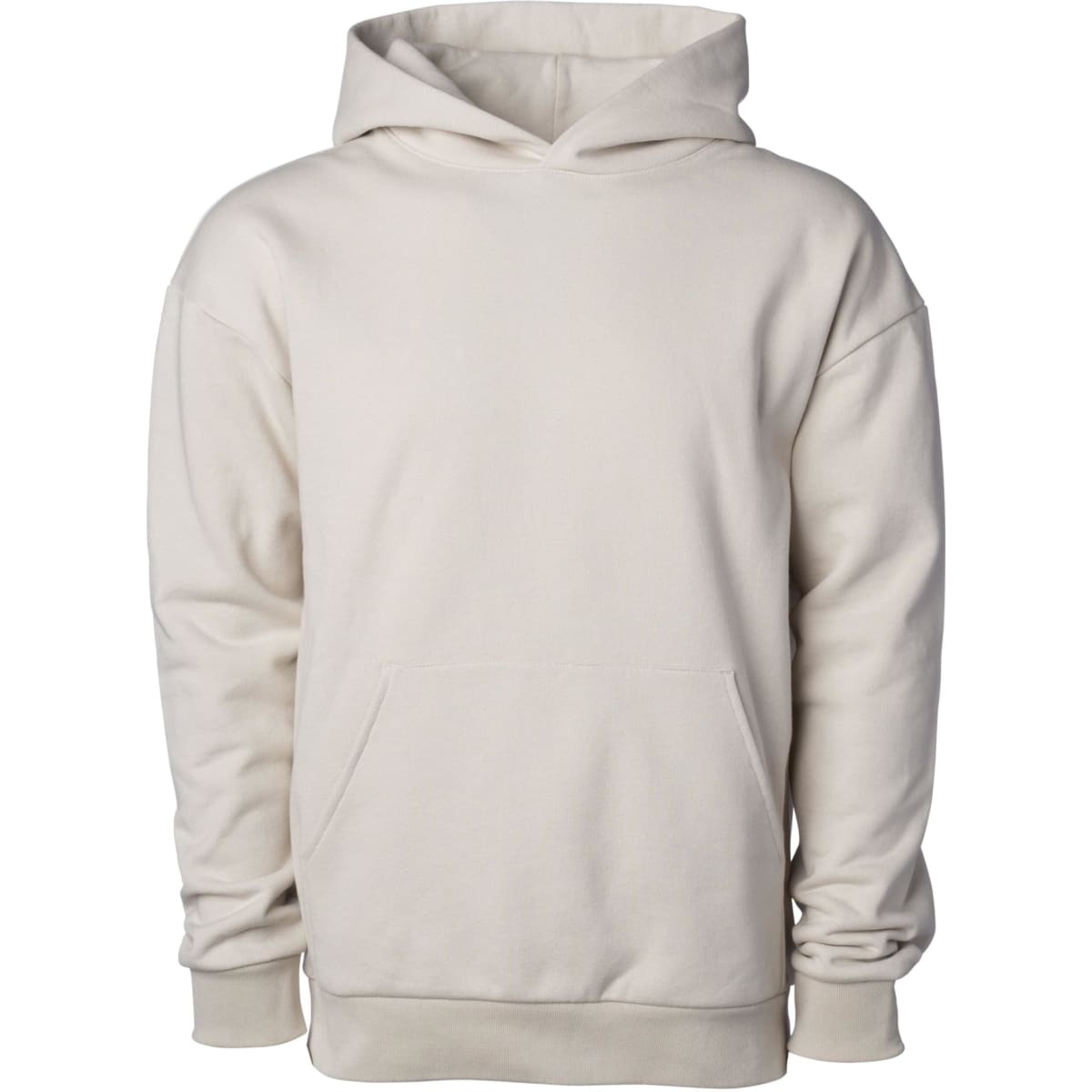 Avenue Pullover Hood in a light beige colour, featuring a hood and a front pocket. It has a logo.