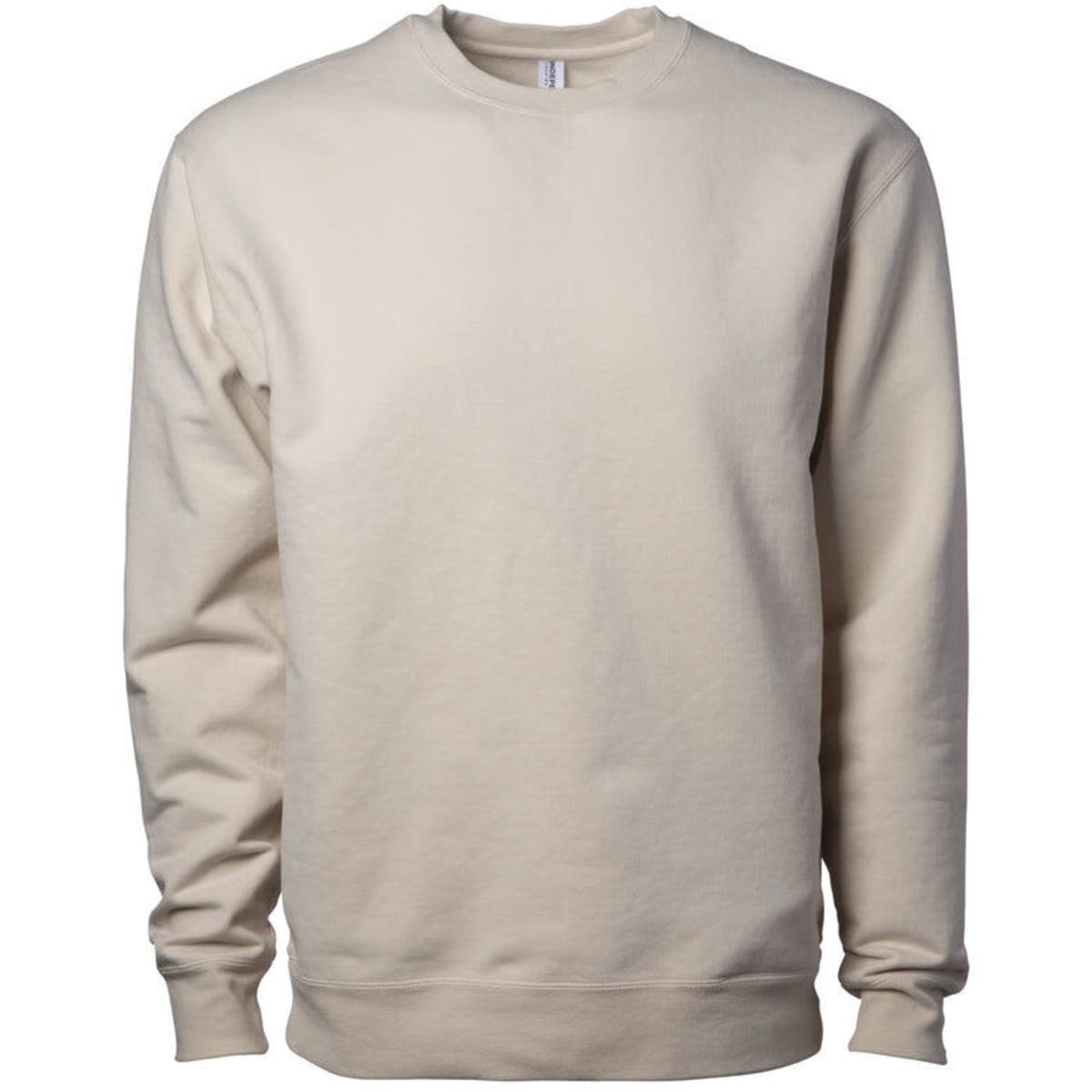 A cream-coloured crew sweatshirt featuring a logo on the front. The fabric appears heavyweight and soft.